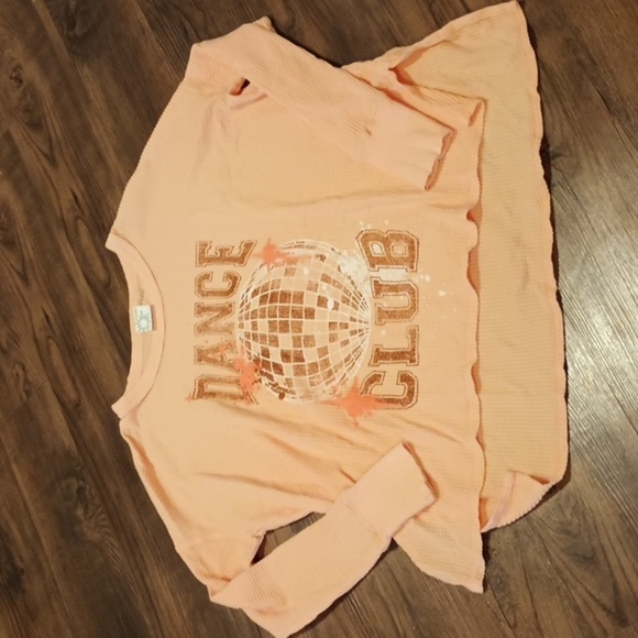 aerie Tops - Aerie Off Line Pink Disco Dance Club Loose Fit Waffle Knit Thermal Top A39